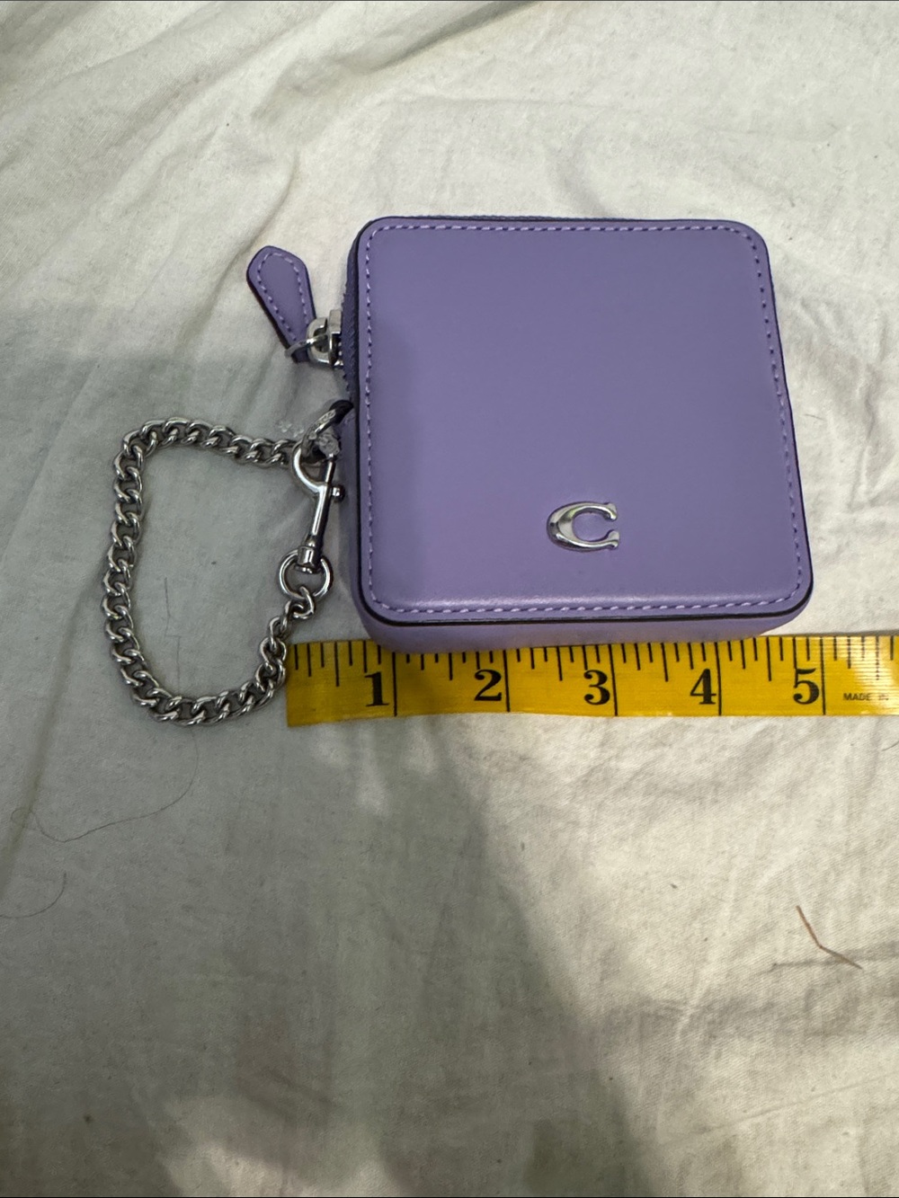 Coach Lavender Leather Square Coin Pouch with Chain
